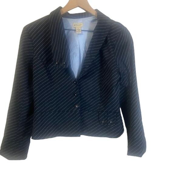 Anthropologie Elevenses Black Cropped Pinstripe Blazer Jacket Sz 8 - Picture 1 of 9